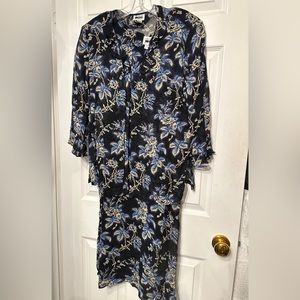 Leslie Fay 10 Women's 2 Piece Navy Floral Sleeveless Midi Shift Dress & Blouse